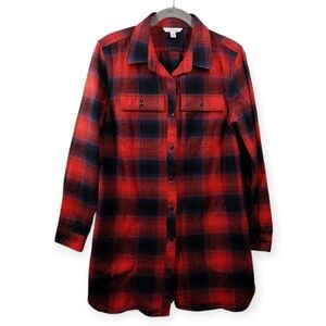 LL Bean Signature Archive Flannel Shirt Womens M Red Plaid Chamois Cloth Pockets
